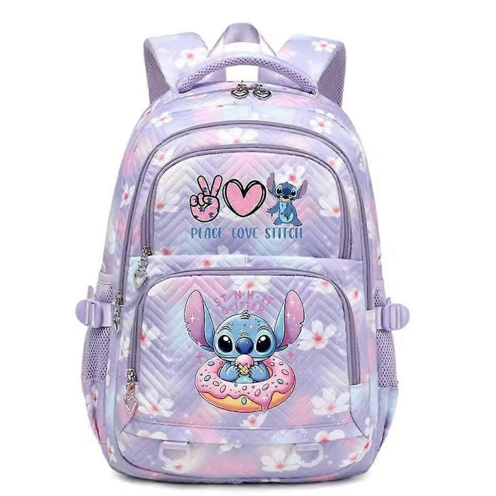Ghiozdan scolar pentru fete adolescent capacitate mare imprimeu desen animat multicolor 40x30x15cm