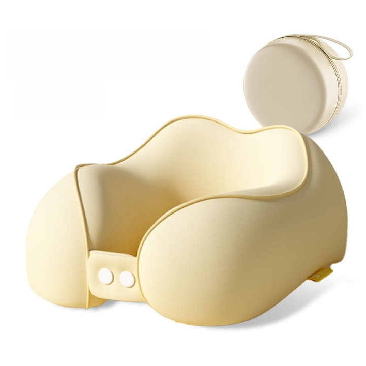 Perna calatorie din spuma cu memorie Travel Fantasy Husa respirabila Alunga durerea cervicala Marime ajustabila Este inclusa o cutie de depozitare design ergonomic portabil si economiseste spatiu utila in Avion si Masina Bej