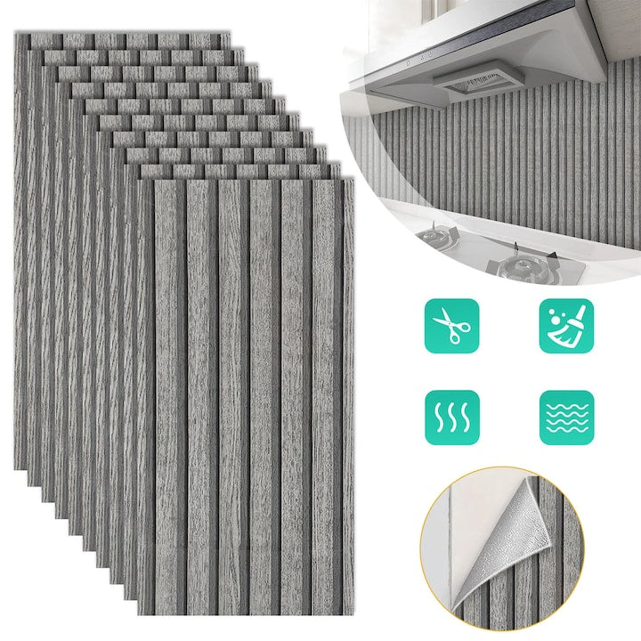 10 Pcs Self-Adhesive Wood Slat Wall Panels Self-Adhesive Wallpaper 30x60cm Removable Vinyl Film 3D Textured Wall Decor for Bedroom Living Room Office Easy DIY Removable Covering