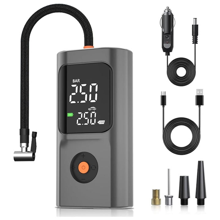 Compresor auto Rqiurpn 150PSI cu functie de oprire automata display LCD pentru anvelope auto biciclete motociclete mingi