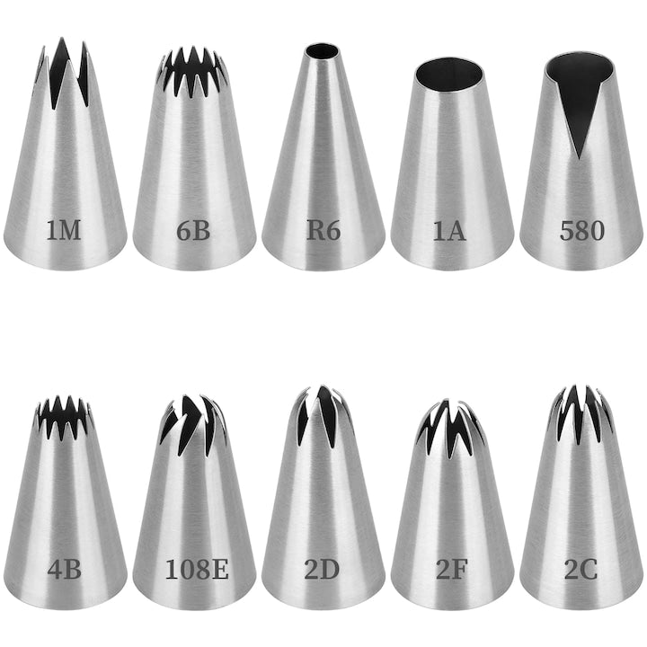 Set of 10 Professional Stainless Steel Pastry Nozzles – Complete Kit for Decorating Cakes, Cupcakes, and Cookies, Compatible with Pastry Bags, Ideal for Beginners and Professionals