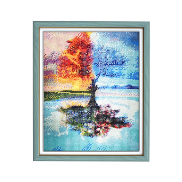 Set mozaic de broderie cu diamante 5D copac din patru anotimpuri 60x40cm multicolor