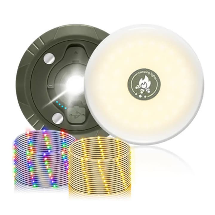 Lampa de camping 4-in-1 cu Lanterna lumini de sarbatoare SOS 10 m portabila 2000 mAh 250 lumeni Lumini de exterior cu 8 moduri de iluminare durabil si rezistent la apa incarcare USB
