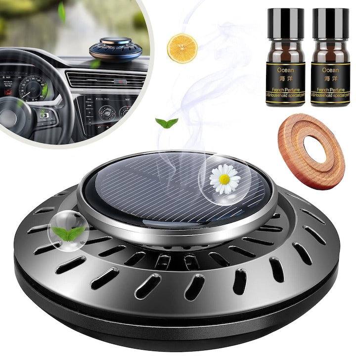 Odorizant Auto CHOOLY Difuzor Solar Rotativ Ulei Esențial Ocean Negru Set cu 2 Sticle de Uleiuri