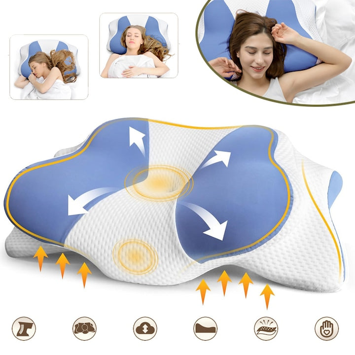 Orthopedic cervical memory foam pillow, white-blue, 62x40cm