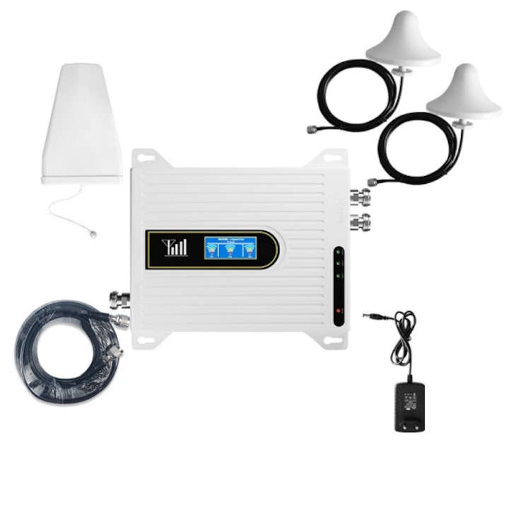 Amplificator de semnal GSM 50W 820-960/1710-2500MHz 2G/3G/4G/Partial 5G 15m cablu 195 x 150 x 20 mm Alb