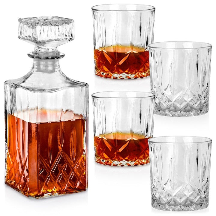 Set 4 pahare si sticla pentru whisky Vilde Sticla 23x9x9 cm 90 ml 300 ml Transparent