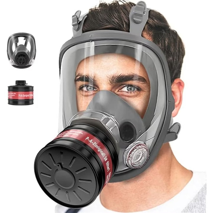 Masca de gaz,Masca de gaze cu filtru de 40 mm masca de gaze pentru supravietuire nucleara si chimica pentru gaze vapori vapori praf,filtru carbon activat ecran policarbonat,Protectie Gaze Nocive & Praf Industrial,negru
