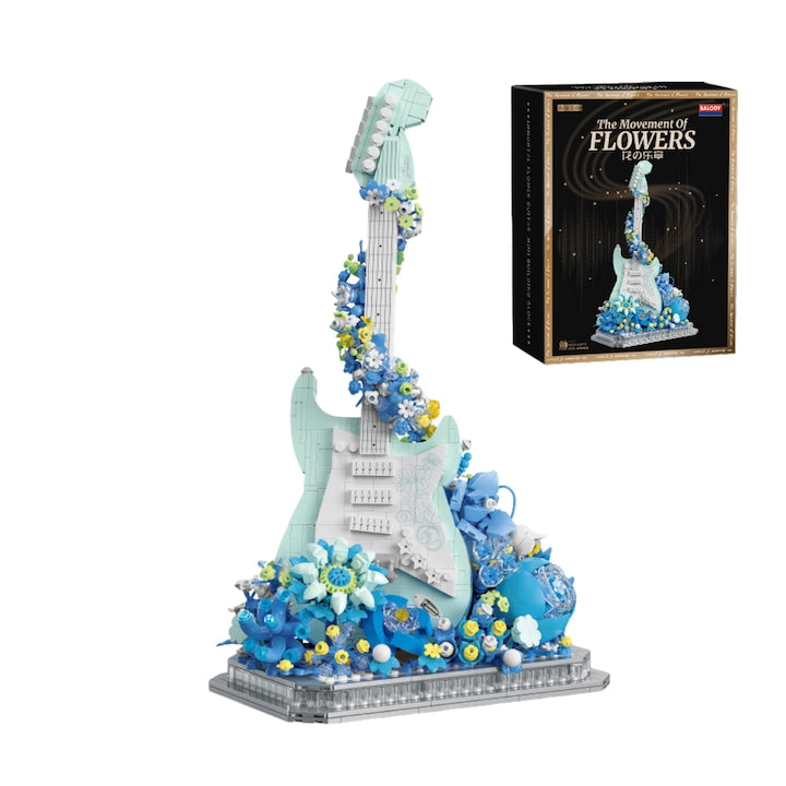 Fantasy electric guitar building set, LED, 1125 pieces, ABS, Music lovers, Creative gifts for musicians, Handmade DIY, 3D three-dimensional puzzle, Desktop decorations, Ideal gift, Home ornament, Creative, Anniversary, Blue and white