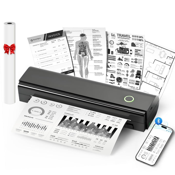 Imprimanta Termica Portabila Wireless Bluetooth Fara Cerneala A4 Compatibila iOS Android si Laptop Compacta si Usoara Pentru Acasa Birou si Masina Tiparire Rapida Fara Cerneala Utilizare Mobila si Desktop WALALLA