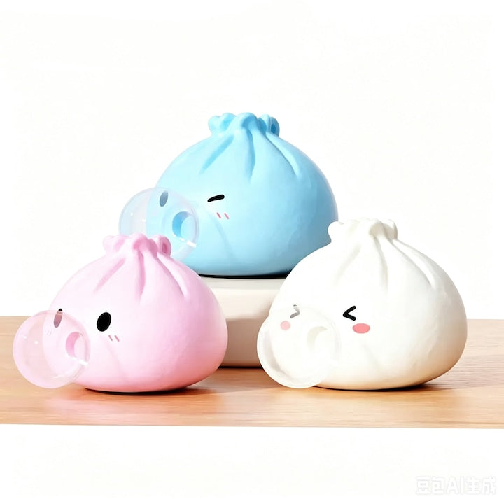 Set of 3 Anti-Stress Squishy Baozi Toys - White, Pink, and Blue Baozi that Blow Bubbles When Squeezed - Super Soft Kawaii Toy - Ideal Gift for Kids
