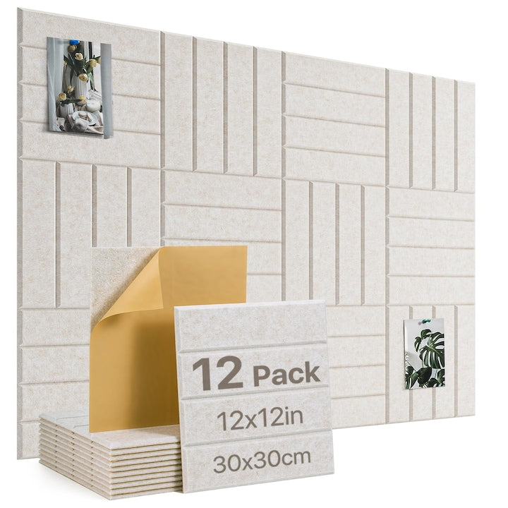 Set de 12 panouri acustice WALALLA autoadezive 30x30x0.9cm pentru izolare fonica si decorare pereti/tavane/usi