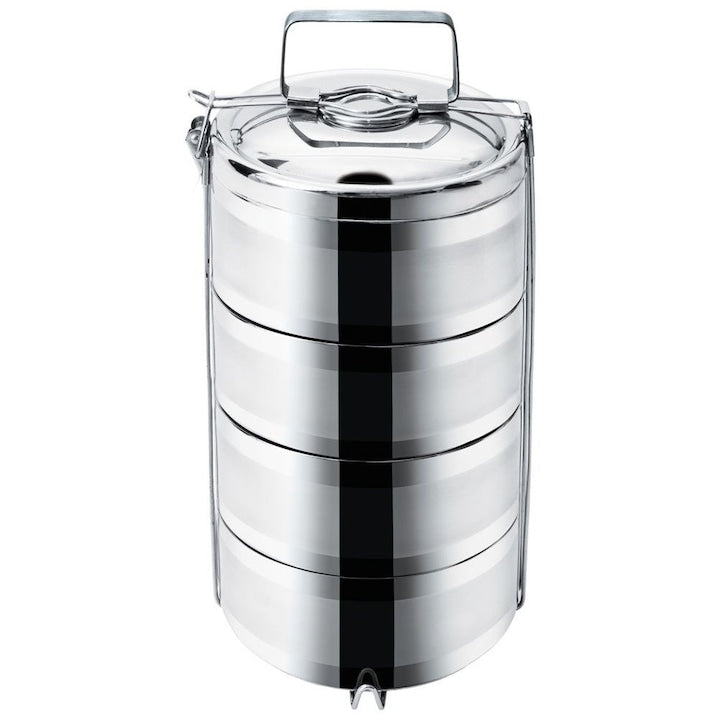 Sufertas Termica Pentru Pranz 4 Niveluri Cu Capac Si Suport Orion 4 Recipiente 4X1.1 L 36x16 cm Otel Izolatie Vid Pentru Produse Lichide Pentru Produse Solide Maner De Transport Argintiu