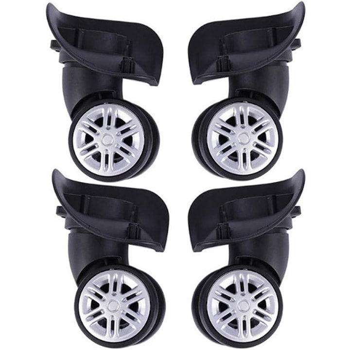 Set 4 roti de inlocuire pentru troler cauciuc + plastic culoare negru usor de instalat