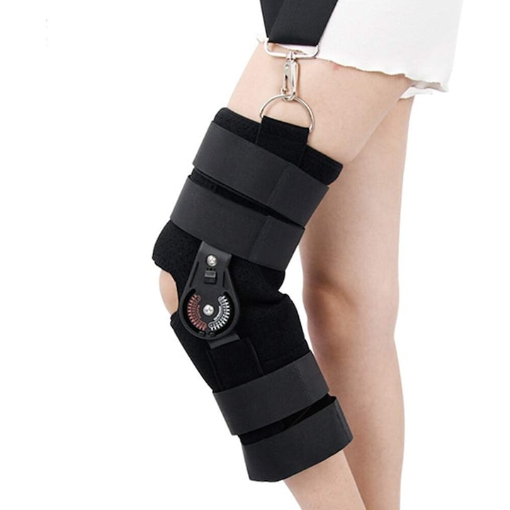 Orthopedic knee brace WALALLA, angle adjustment 0-120, with straps, universal, black gold
