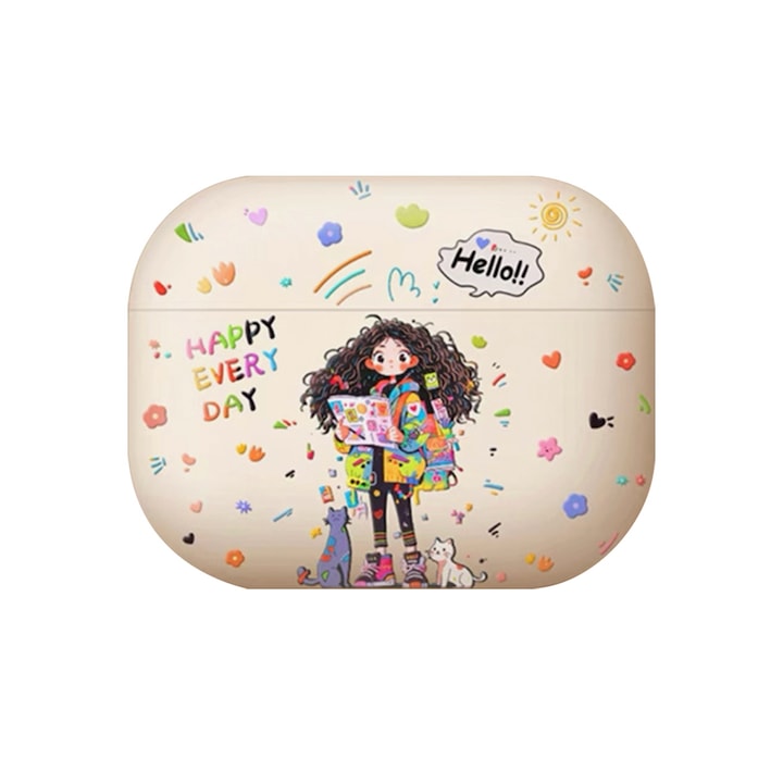 Protective Case for AirPods Pro 1 / Pro 2 Skin-Friendly TPU Wireless Charging Cute Black-Haired Girl Design Multicolor