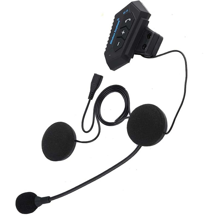 Motorcycle Communication System, Bluetooth 5.0, IP67, 500 mAh, FM180-2000KHZ, long battery life up to 32h, intelligent noise reduction, automatic answer support, for call control, music listening, voice navigation, Black