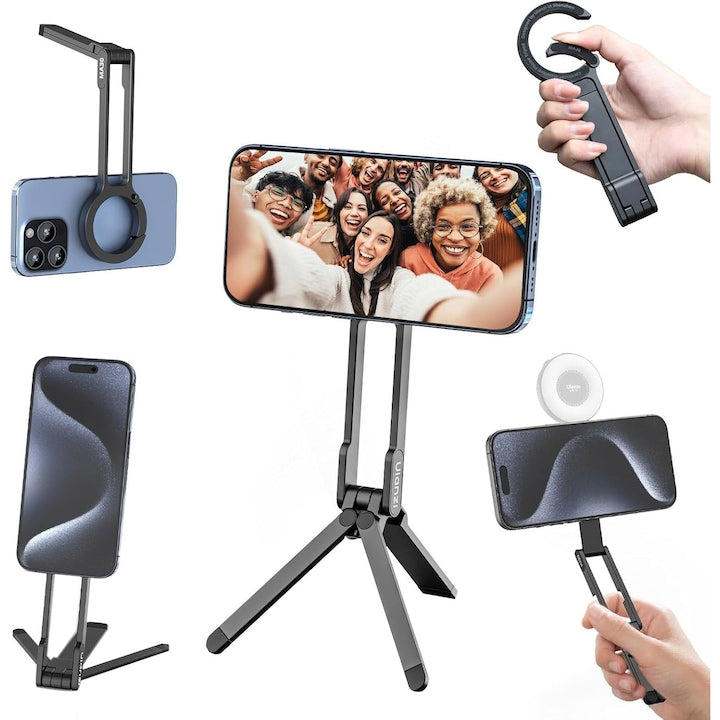 PsAyl Foldable Smartphone Stand, Pocket Tripod, Strong Magnetic, Black, 14N