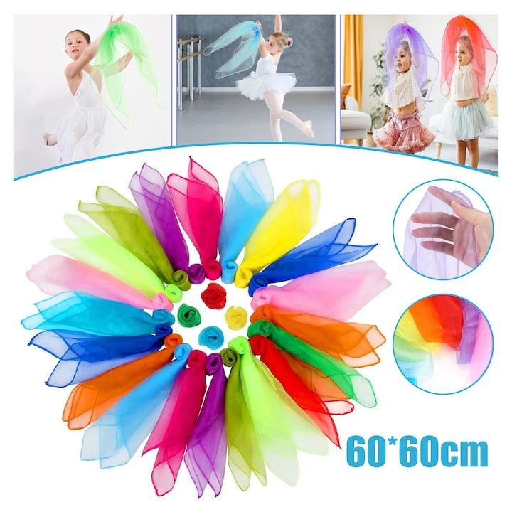 Colored Square Juggling Scarves Sensory Dance Scarves For Dance Magic Tricks Show Props Silk For Kids Rainbow Fabric Gymnastics Toy 36 Colors