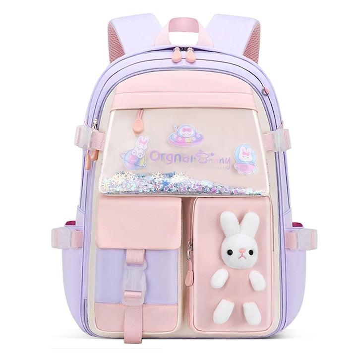 Ghiozdan Scolar pentru fete model iepuras impermeabil 40 x 30 x 16 cm Violet