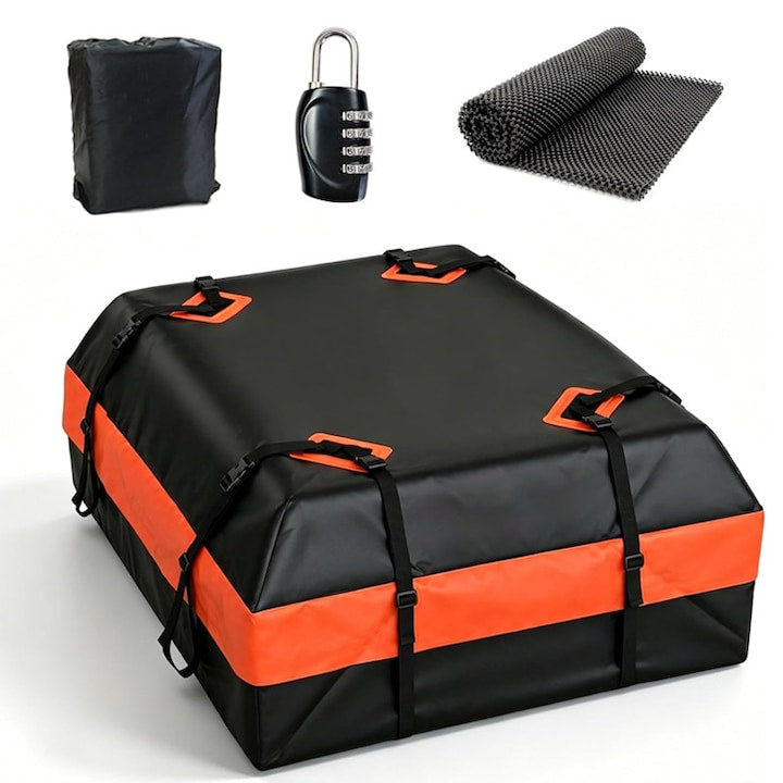 15 Cu Ft. Car Roof Top Cargo Bag | Fits All Vehicles With/Without Rack | Includes Anti-Slip Mat | 8 Reinforced Straps | 6 Door Hooks | Luggage Lock