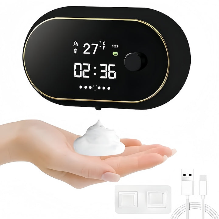 Dozator Automat Sapun Lichid cu Spuma RorAem 2000mAh Dispenser pentru Sapun Spuma sau Lichid cu Senzor capacitate 450ml plastic Acumulator & acuzare confectionat din plastic ABS de inalta calitate Versiune din spuma Negru