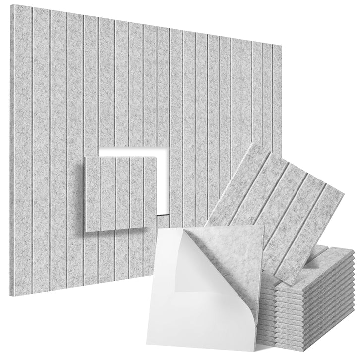 Set 12 panouri acustice WALALLA poliester autoadezive izolat fonic 30x30x1cm gri