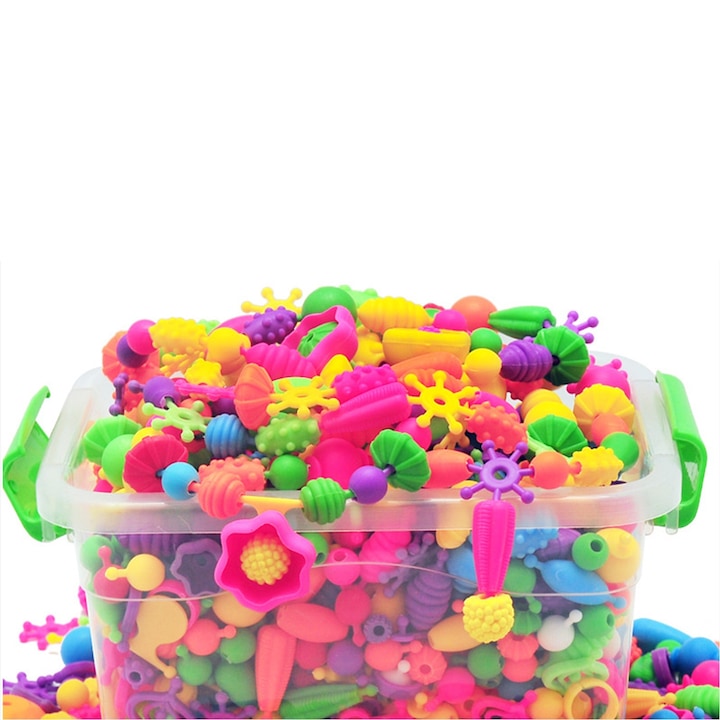 Set de creatie margele bijuterii bratari coliere inele DIY jucarii 188 piese Cu cutie de depozitare Usor de asamblat si de transportat Pentru fete 3-8 ani Plastic Multicolor