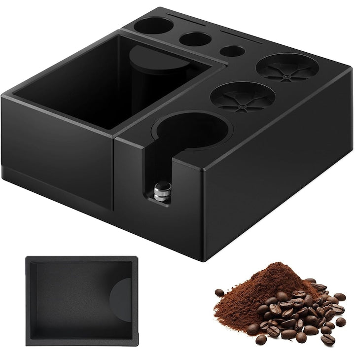 Wacorresi Coffee Tamper, Professional Coffee Tamper, Espresso Handle Holder, Stable and Non-Slip, Compatible with 51/53/58mm Portafilters, Multifunctional Slots, Professional Coffee Tamper/Press, Large Capacity, ABS Plastic, Black