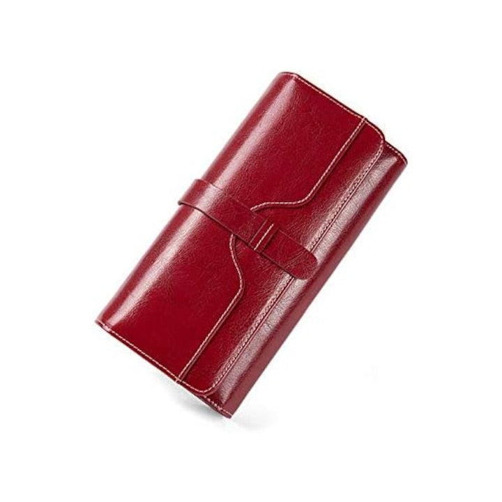 DicBoster - Envelope-style women's wallet, genuine leather, 12 card slots, RFID, red