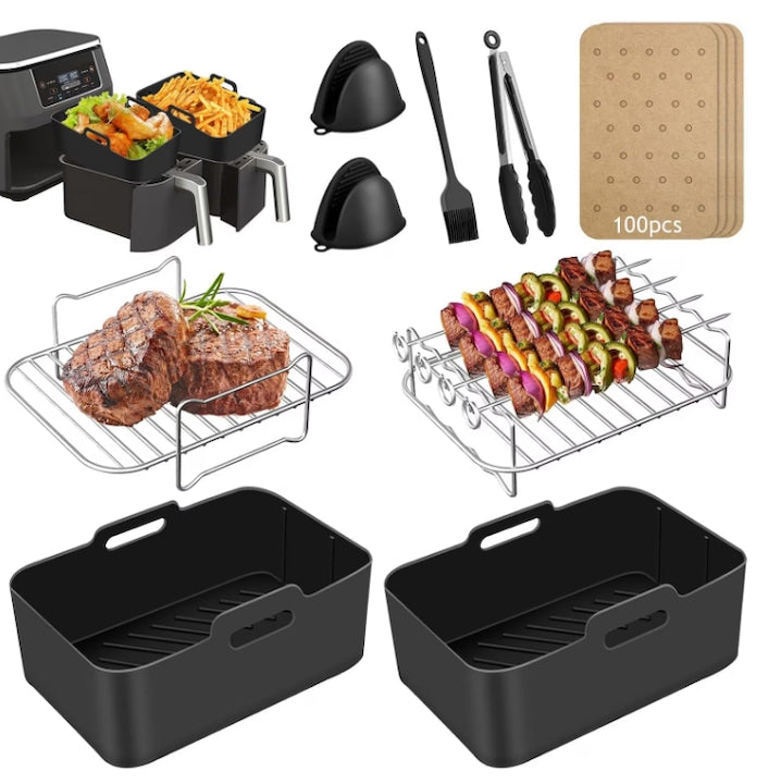 Compatibil cu accesoriile pentru friteuza cu aer Ninja cu dubla functie set de 112 piese universal pentru 7 6L-9 5L include 100 de coli de hartie pergament usor de curatat multifunctional