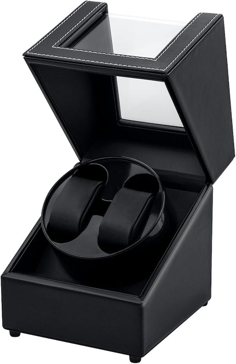 cootway - Cutie de ceas automata cu Spatiu de Depozitare pentru 2 Ceasuri Mecanice cu USB - DC Captuseala din catifea Negru 12 rate cu 0% dobândă