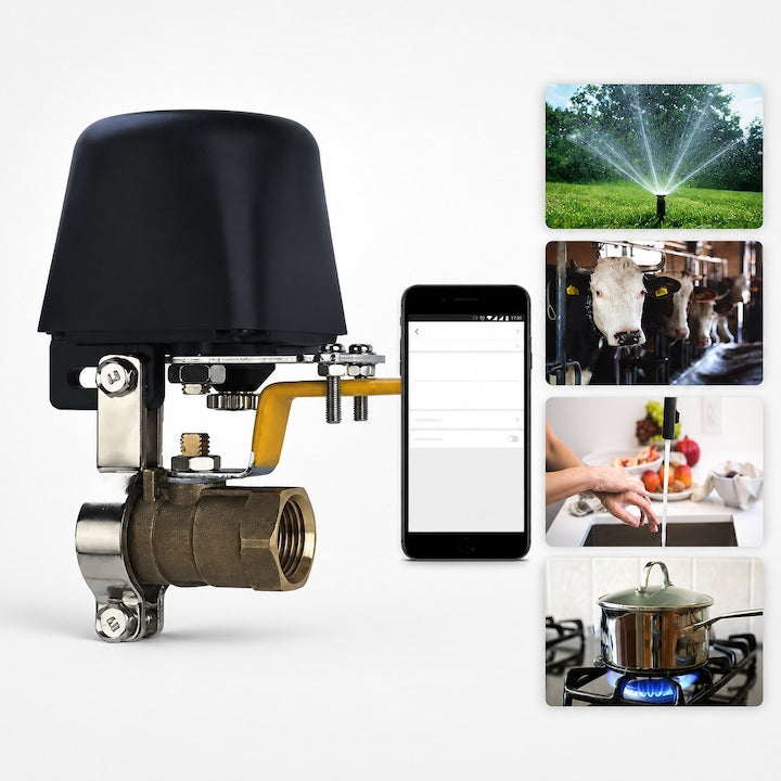 Smart Water or Gas Valve, Alexa Compatible, Tuya App Control, Remote Control, WiFi, for Gas/Water Pipes, Voice Control, Timer Control, Black