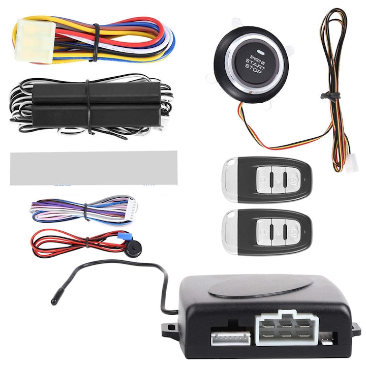 Kit Auto Push to Start Pentru Sistem Alarma Auto 12V Keyless Entry Cu Pornire Motor La Distanta Unidirectional Buton Push Start Keyless Entry Alarma Anti-Furt si Kit Control Motor Pentru Masini Universale WALALLA