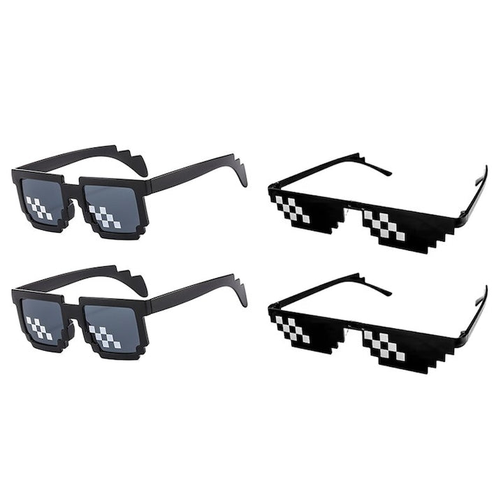 Fun party glasses set of 4 pieces ZOUN, Pixel style, adults and children, universal, black