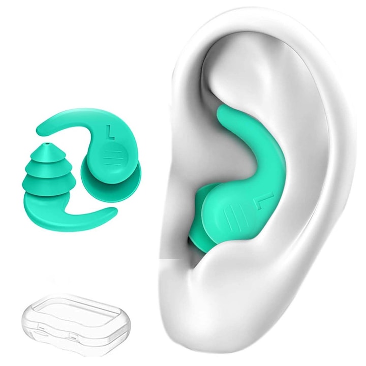 Dopuri de urechi pentru inot pentru adulti dopuri de urechi impermeabile reutilizabile din silicon pentru inot surfing snorkeling dus si piscina plaja ocean (adulti si adolescenti 14+) verde