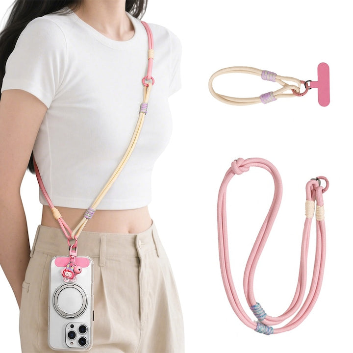 3-in-1 Phone Lanyard, Textile Material, Adjustable Length, 3 Ways to Wear, with Included Pad, Anti-loss, Universal Compatibility, Pink