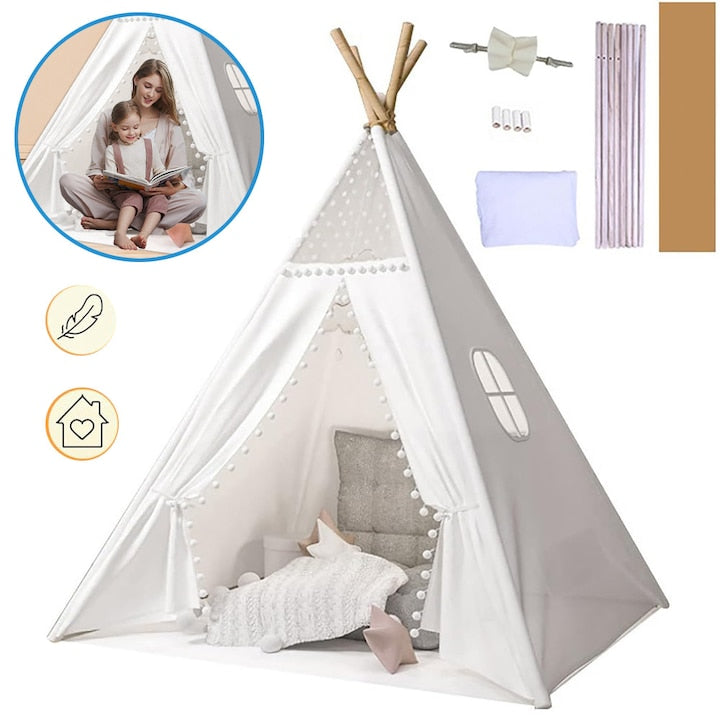 Tipi Play Tent CHOOLY white 120x120x130 cm for indoor and outdoor use, foldable, for children