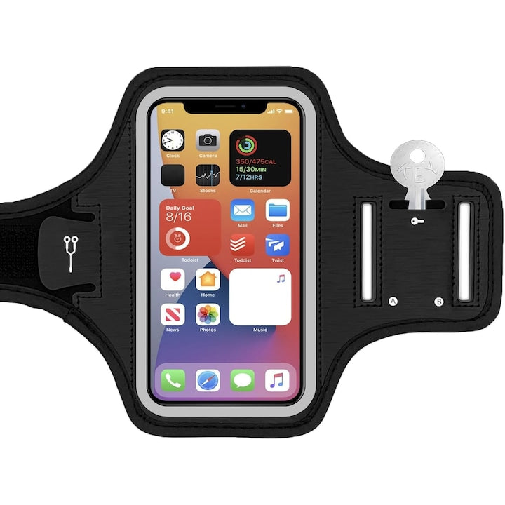 Husa banderola telefon de brat pentru alergat sala plimbari yoga cu buzunar carduri chei casti Negru