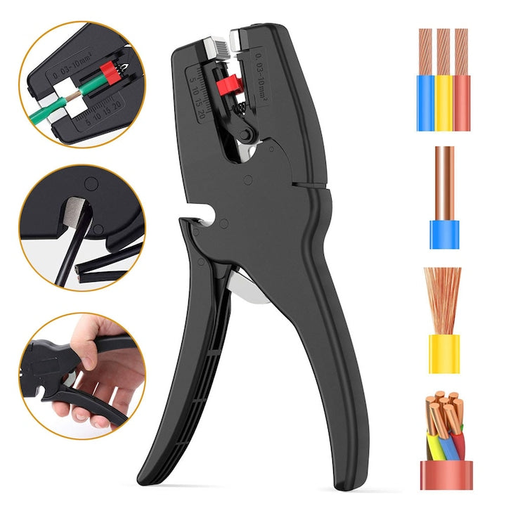 Automatic Wire Stripper Adjustable Electrical Cable Stripping Tool Multifunctional Wire Stripping Cutter With Self-Adjusting Jaws For Auto Electrical Repairs 0.03-10.0 mm²