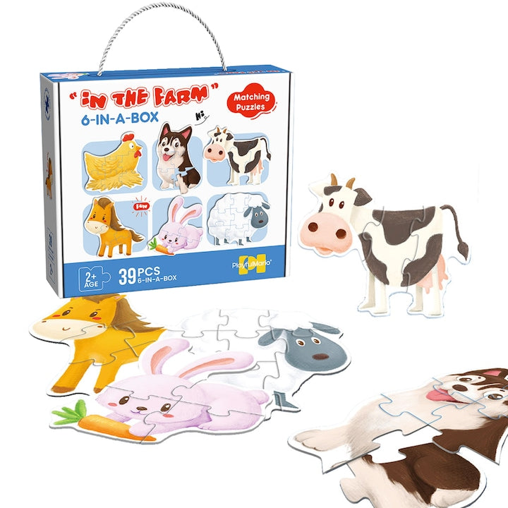 Joc Puzzle pentru copii Simply Joy puzzle cu 39 de piese Animale de la Ferma Iepure Vaca Cal Caine Gaina Oaie pentru baieti si fete
