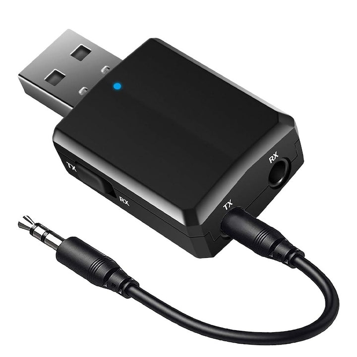 Bluetooth 5.0 Audio Transmitter and Receiver, Rqiurpn 3-in-1, Black, USB Powered, for TV, PC, Headphones, Car Stereo