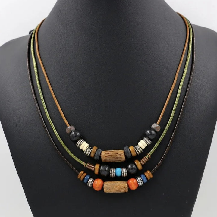 OEM - Colier lucrat manual Nepal budist Mala Budist Boho etnic tibetan margele lemn saculet catifea