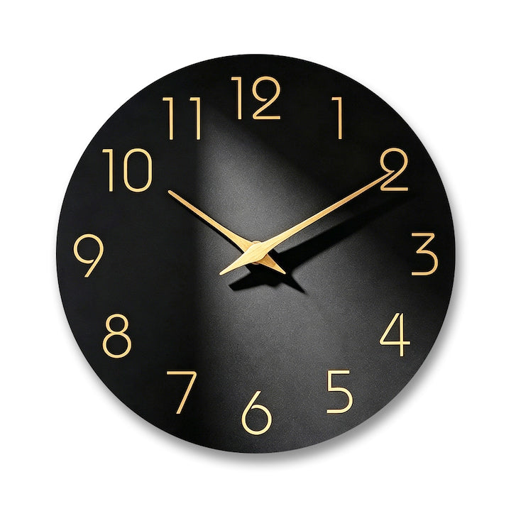 Silent Wall Clock With battery and hook Ultra-quiet Quartz movement Silent Vintage style Round shape Diameter 30cm Wood Black