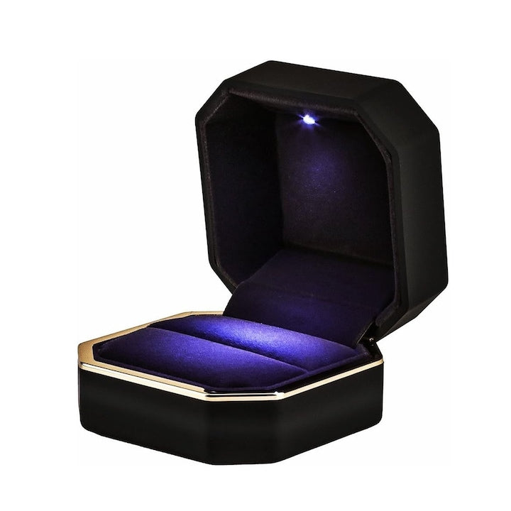 SINBINTA - Cutie Bijuterii Iluminare LED Durabil Rezistent la uzura Ecologic si non-toxic Usor de transportat Pentru ocazii speciale daruire inel logodna cercei diamante pandante verighete Plastic 7.5*7.5*5.2cm Negru