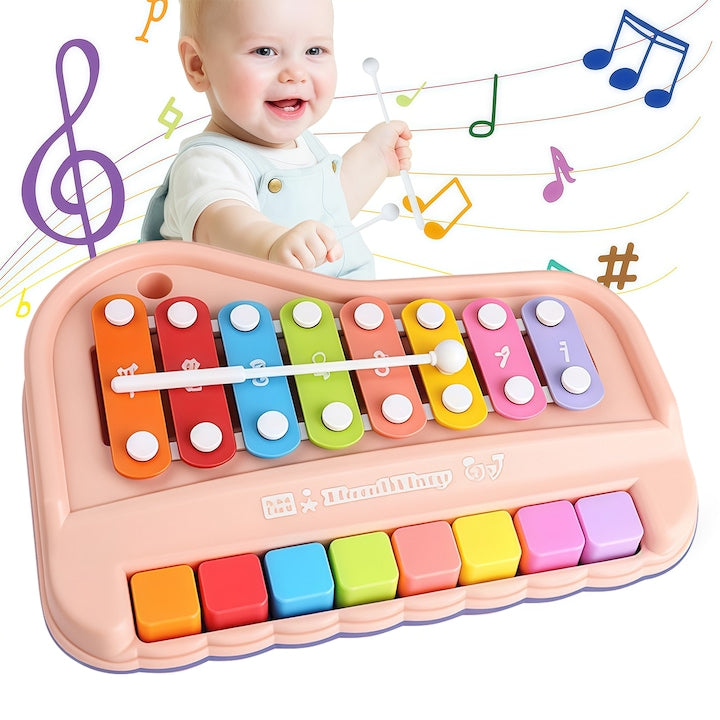 Pian interactiv de jucarie pentru copii 2 in 1 Pian de jucarie pentru copii Jucarie Interactiva Pentru Copii cu 8 clape Chei colorate elegante si fara castan de apa nu sunt necesare baterii 19x15x5cm roz