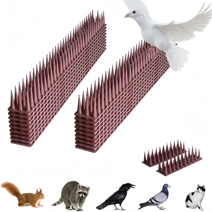 Tepi anti pasari tepi pentru pasari si porumbei tepi plastic dur set 12 tepi Plastic tepi Anti Pasari Anti Pasari Anti Vrabii Anti Randunici Anti Porumbei Anti Ciori Anti Pisici Plastic 43X4X3.5cm 5M Maro