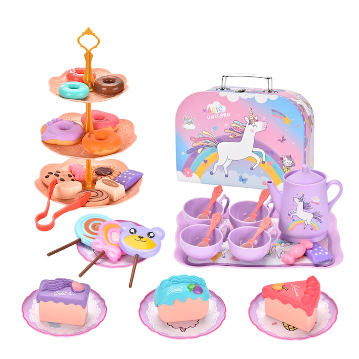 Set de Ceai CasaFeliz Unicorn Set Bucatarie Pentru Copii Pentru Fete Si Baieti 3 Ani + Cu Accesorii De Jucarie Multifunctionala Elemente Detasabile 25 x 19 x 10 cm 37 Piese Plastic Violet