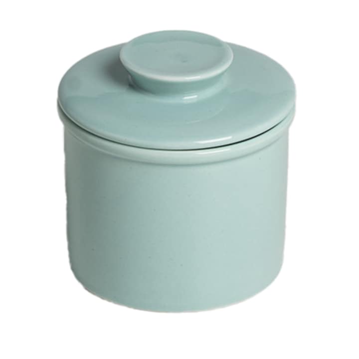 Recipient ceramic pentru unt cu capac stil francez alb 12x10cm