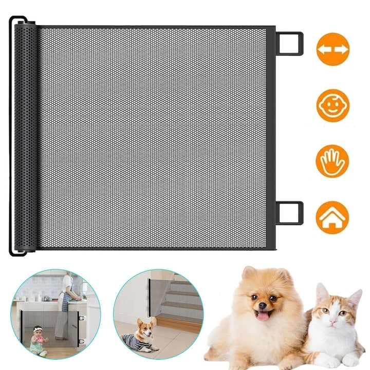 Retractable stair gate, black, 130x78cm, for children and pets